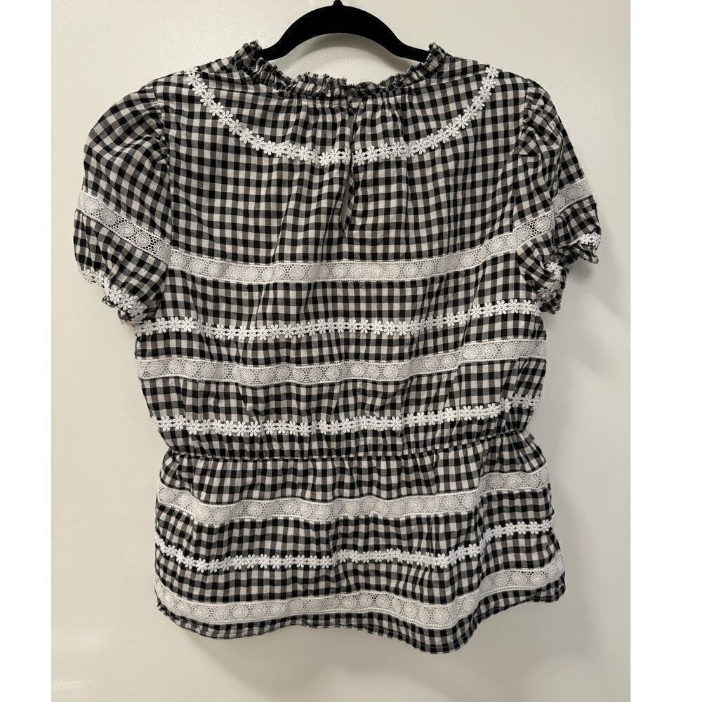 J Crew Black and White Plaid Daisy Peplum Plaid Cotton Blouse size Medium - Picture 3 of 8